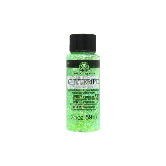 FolkArt Glitterific Acrylic Craft Paint, Glitter Finish, Lime Neon, 2 fl oz