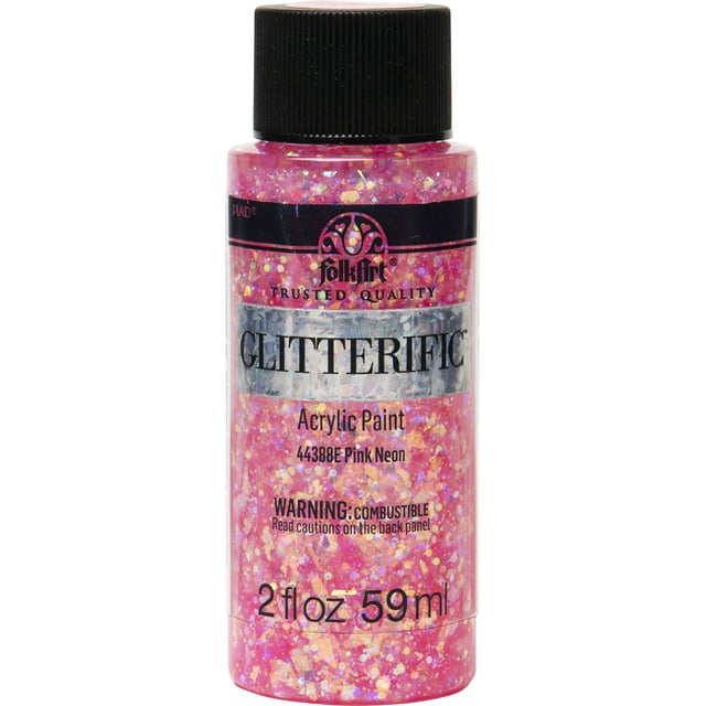 FolkArt Glitterific Acrylic Craft Paint, Glitter Finish, Pink Neon, 2