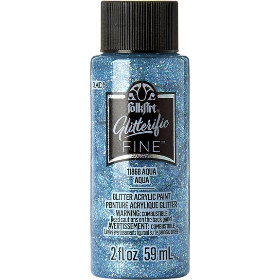 FolkArt Glitterific Fine Acrylic Craft Paint, Aqua, 2 fl oz