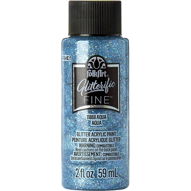 FolkArt Glitterific Fine Acrylic Craft Paint, Aqua, 2 fl oz