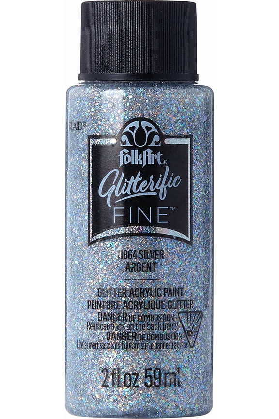 Glitterific Fine Acrylic Craft Paint, Silver, 2 fl oz