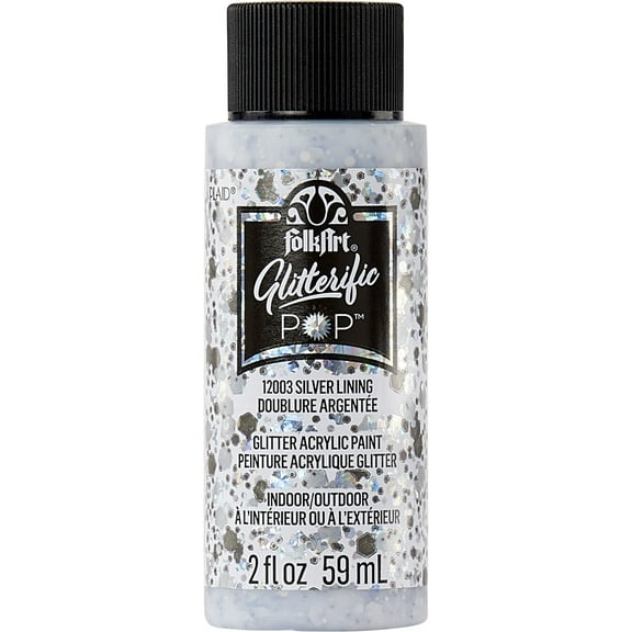 FolkArt Glitterific Pop Acrylic Craft Paint, Silver Lining, 2 fl oz