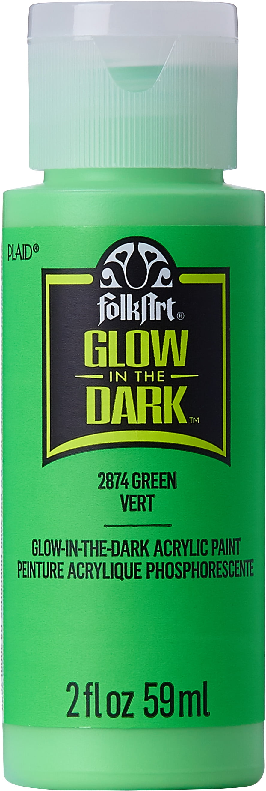 FolkArt Glow-in-the-Dark Acrylic Craft Paint, Matte Finish, Green, 2 fl oz  