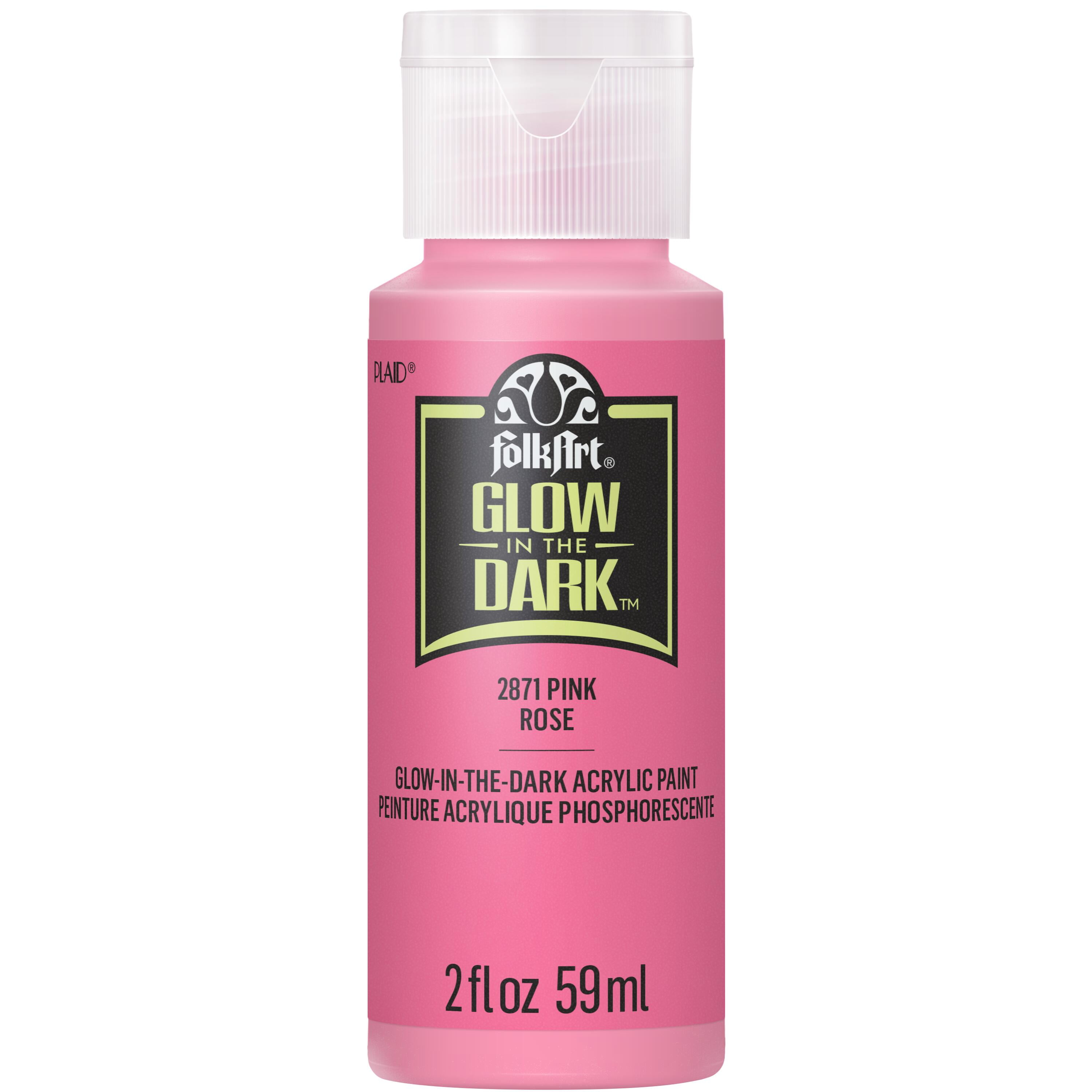 FolkArt Glow-in-the-Dark Acrylic Craft Paint, Matte Finish, Pink, 2 fl oz