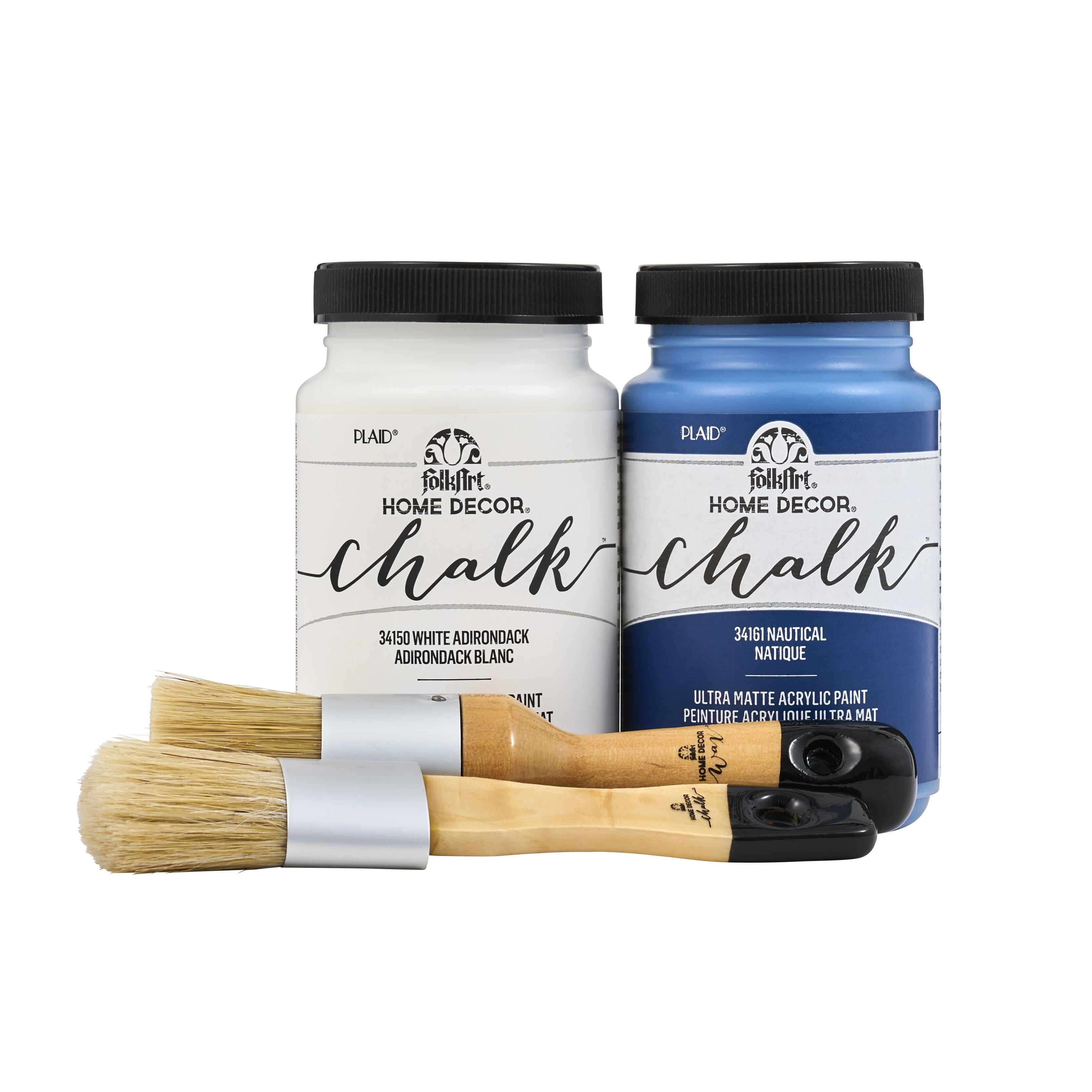 FolkArt Home Décor Chalk 8 fl oz White & Blue Kit with 2 Ultra Matte Acrylic Paints and a 2 Pc Brush Set