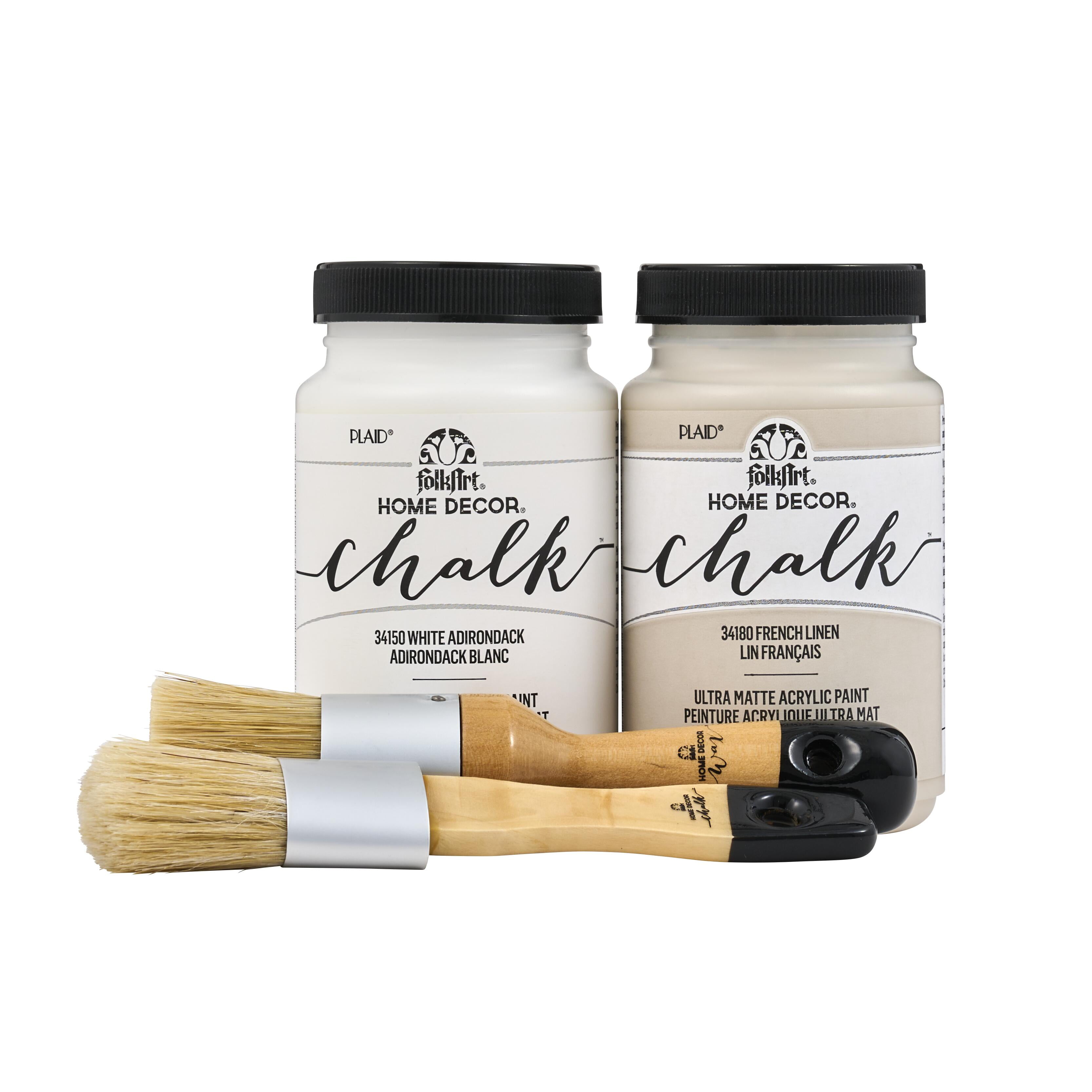 FolkArt Home Décor Chalk 8 fl oz White & Tan Kit with 2 Ultra Matte Acrylic Paints and a 2 Pc Brush Set
