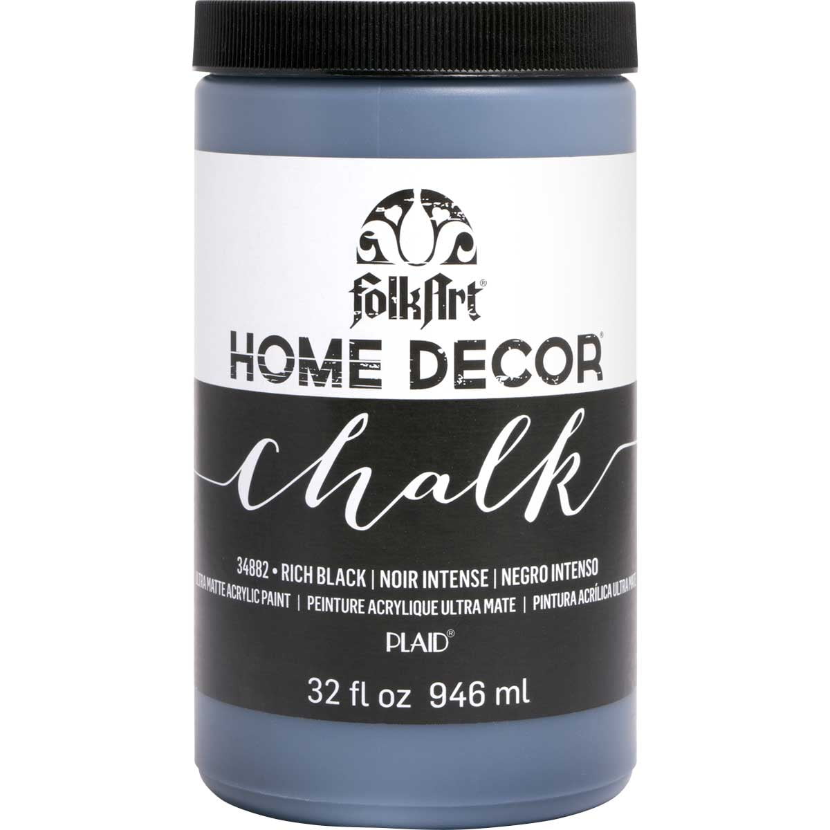 FolkArt Home Décor Chalk Acrylic Craft Paint, Rich Black, Ultra Matte Finish, 32 fl oz