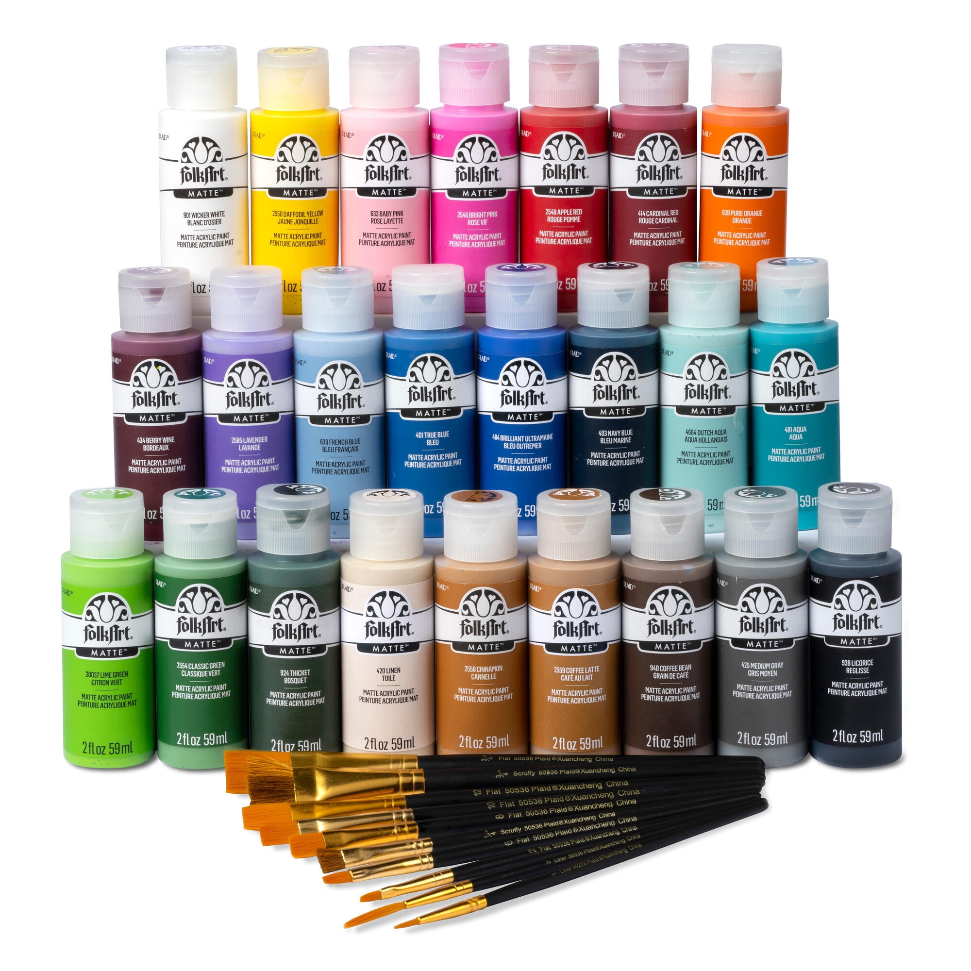 FolkArt Let's Paint Live Acrylic Craft Paint and Paintbrush Set, 2 fl oz, 34 Pieces