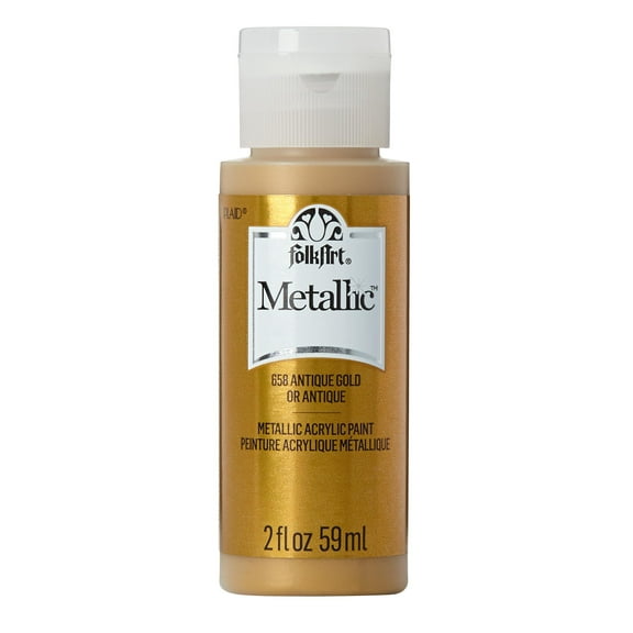 FolkArt Metallic Acrylic Craft Paint, Metallic Finish, Antique Gold, 2 fl oz