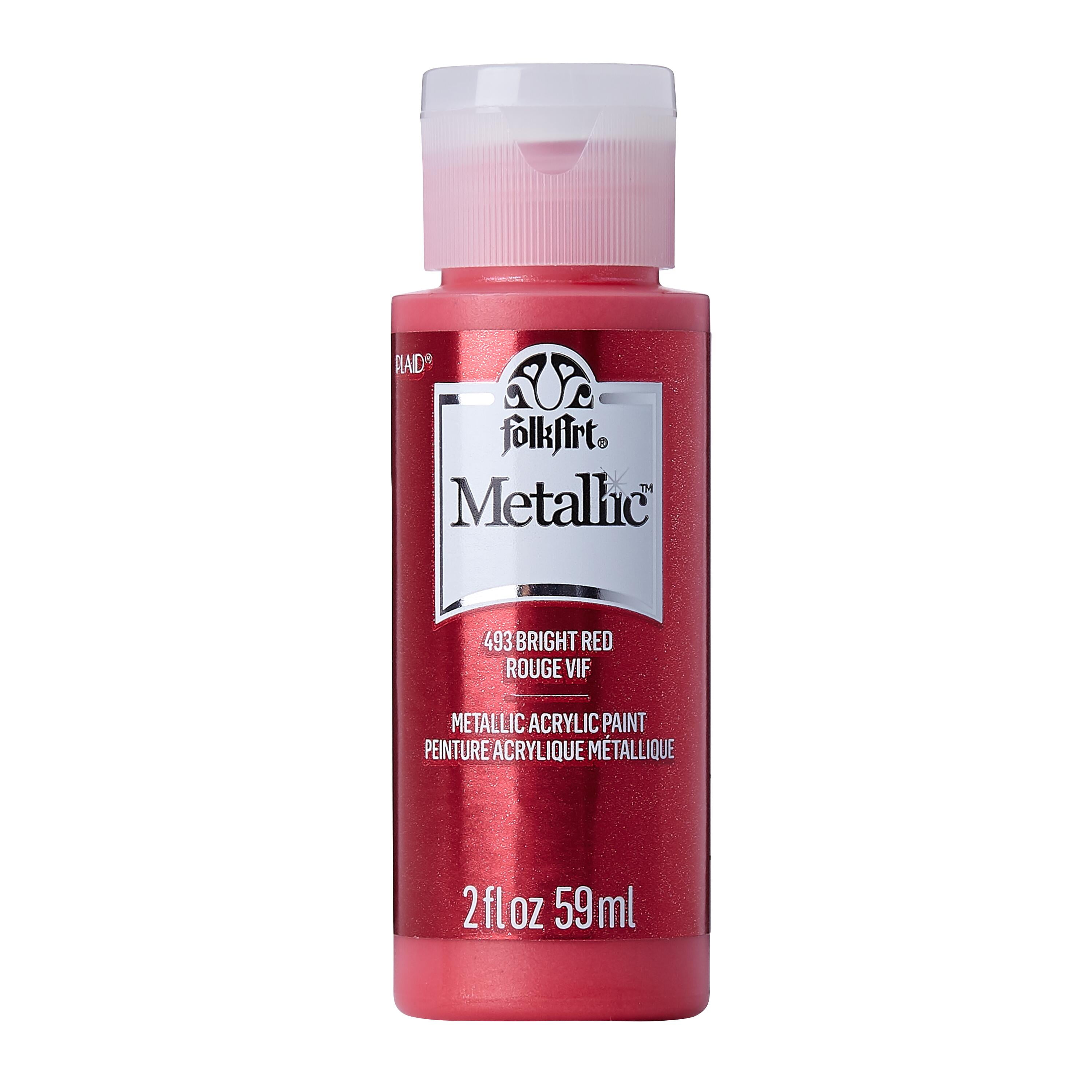 FolkArt Metallic Acrylic Craft Paint, Metallic Finish, Bright Red, 2 fl oz