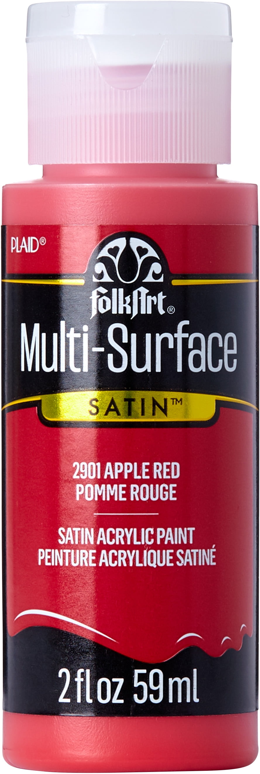 FolkArt Multi-Surface Acrylic Craft Paint, Satin Finish, Apple Red, 2 fl oz