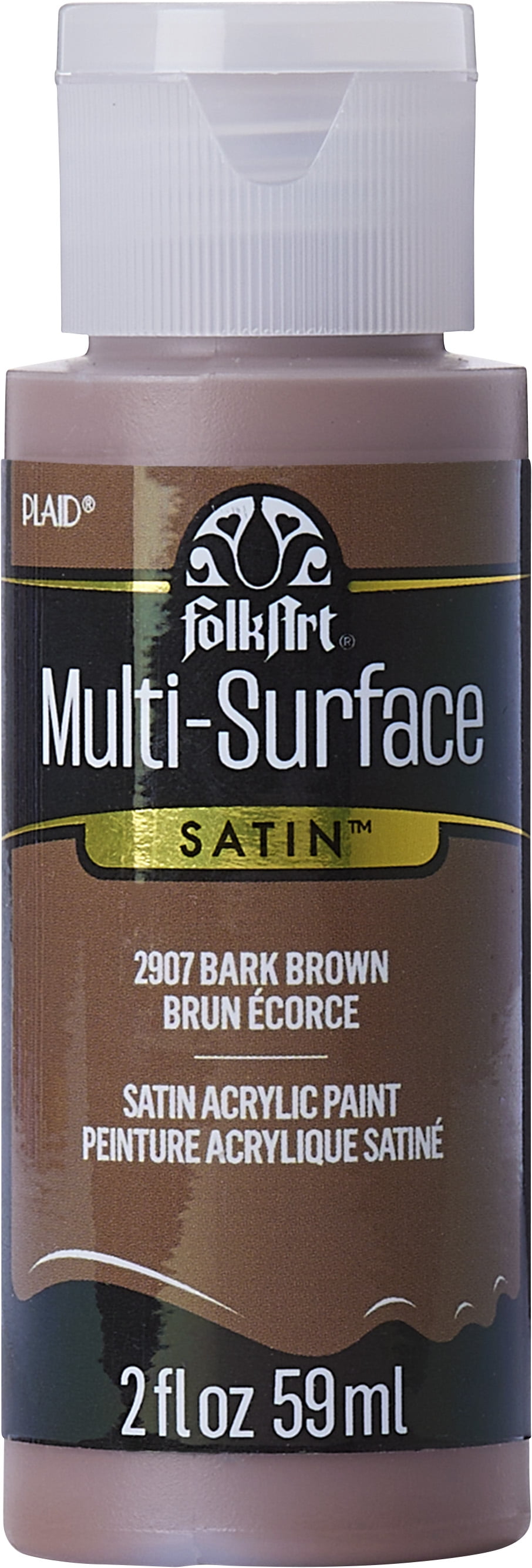 FolkArt Multi-Surface Acrylic Craft Paint, Satin Finish, Bark Brown, 2 fl  oz 