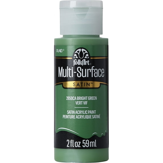FolkArt Multi-Surface Acrylic Craft Paint, Satin Finish, Bright Green, 2 fl oz