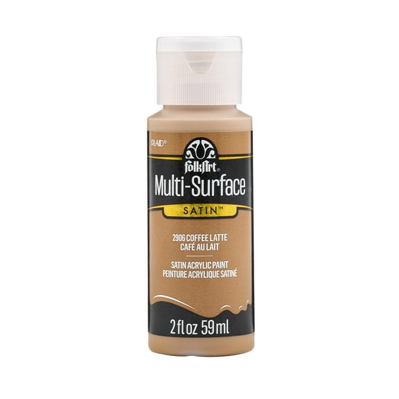 FolkArt Multi-Surface Acrylic Craft Paint, Satin Finish, Coffee Latte, 2 fl oz
