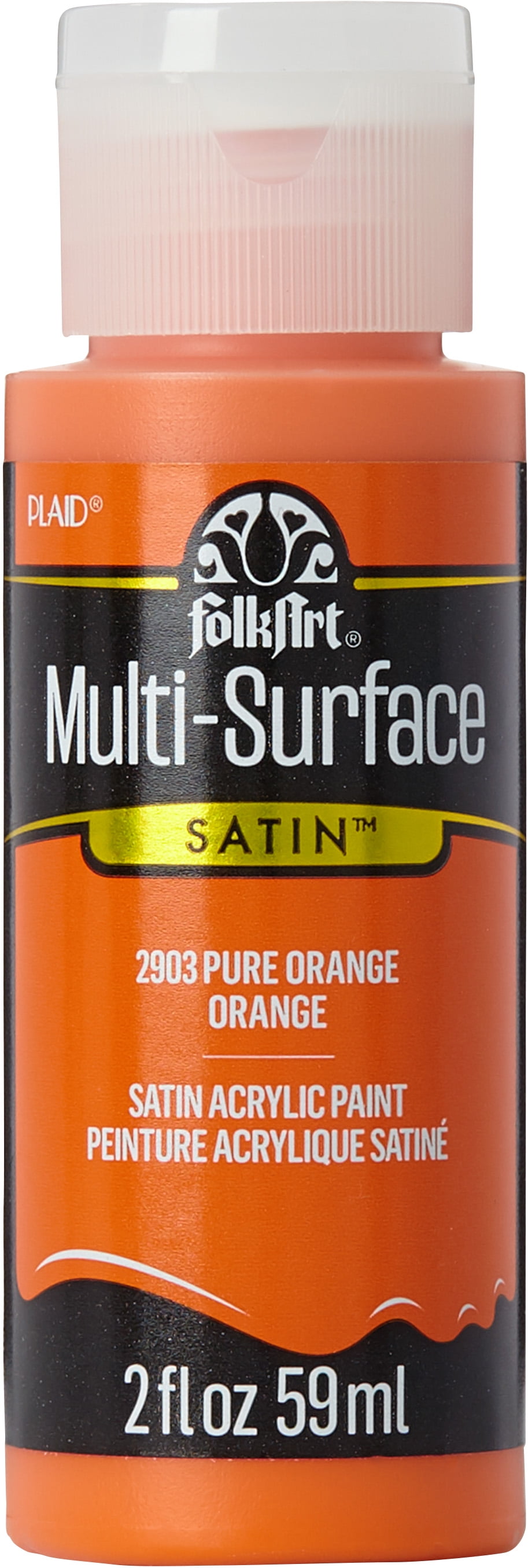 FolkArt MultiSurface Acrylic Craft Paint, Satin Finish, Pure Orange, 2