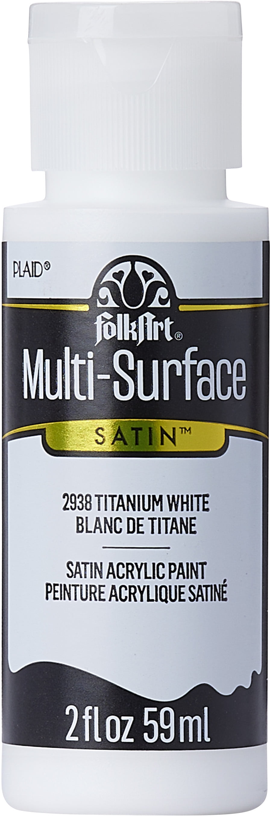 FolkArt Multi-Surface Acrylic Craft Paint, Satin Finish, Titanium White, 2  fl oz 