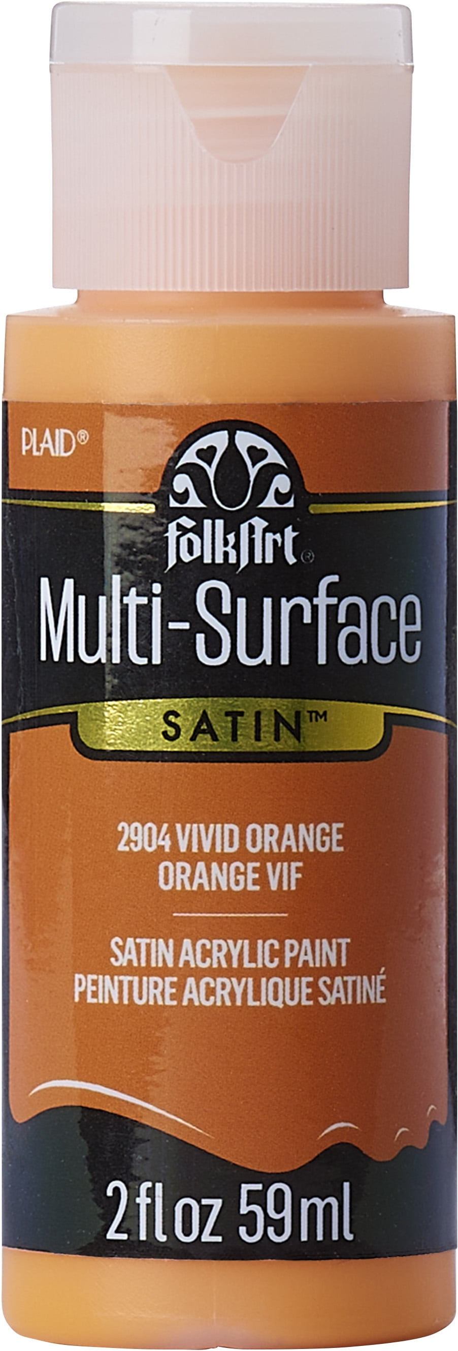 FolkArt Multi-Surface Acrylic Craft Paint, Satin Finish, Vivid Orange, 2 oz  