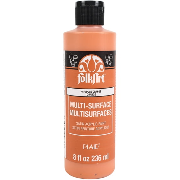 FolkArt Multi-Surface Acrylic Craft Paint, Satin Finish, Pure Orange, 8 fl oz
