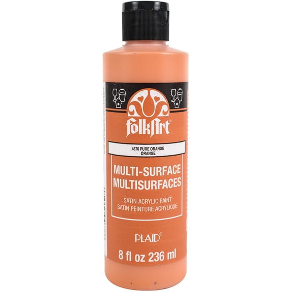 FolkArt Multi-Surface Acrylic Craft Paint, Satin Finish, Pure Orange, 8 fl oz