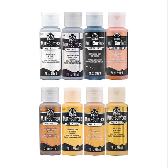 FolkArt Multi-Surface Metallic Acrylic Craft Paint Set, 8 Colors, 2 fl oz Each