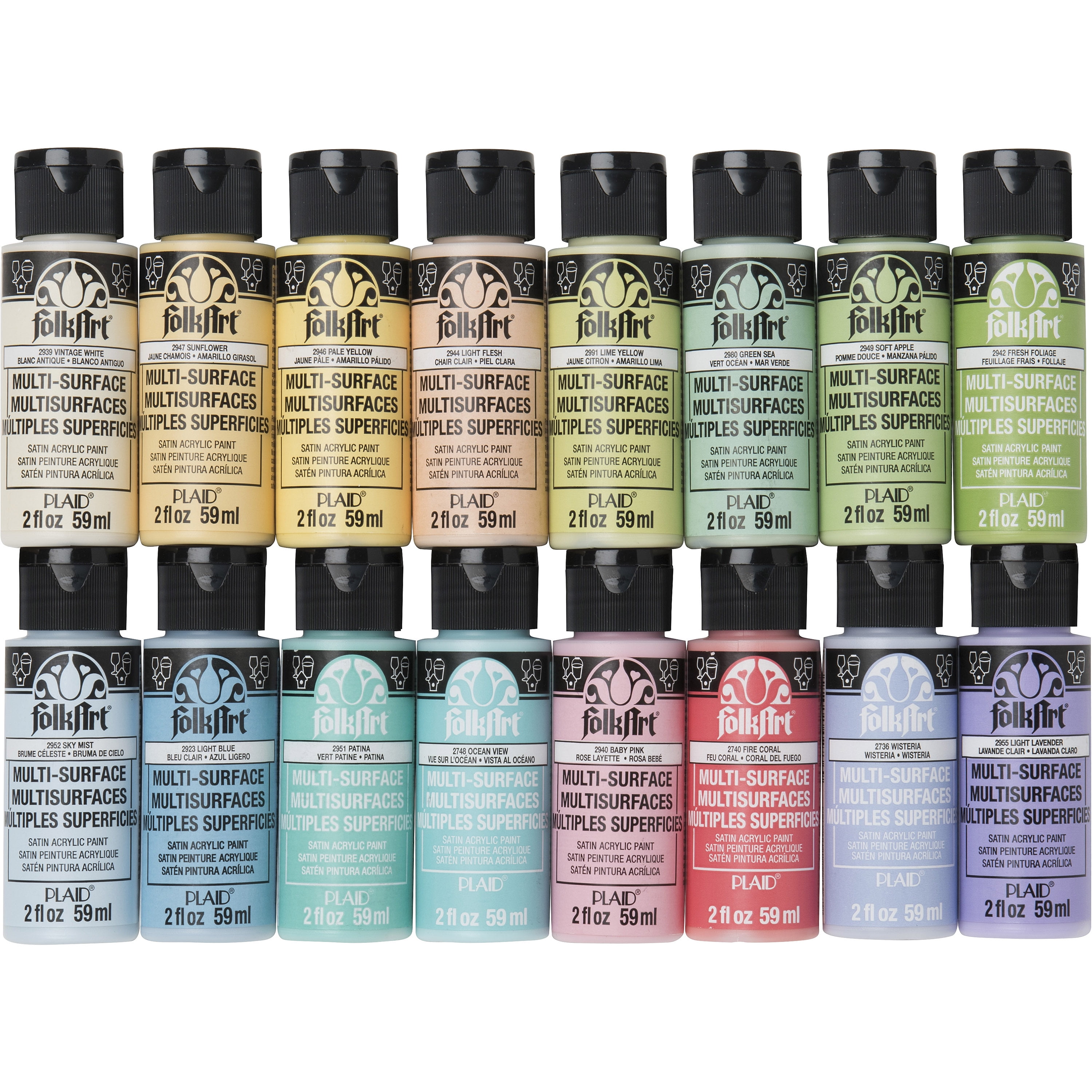 FolkArt 7508E Multi-Surface Satin Finish Acrylic Craft Paint Set of 10 - 30 fl oz