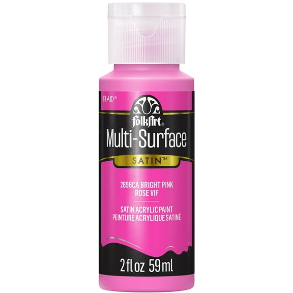 FolkArt Multi-Surface Acrylic Craft Paint, Satin Finish, Bright Pink, 2 fl oz