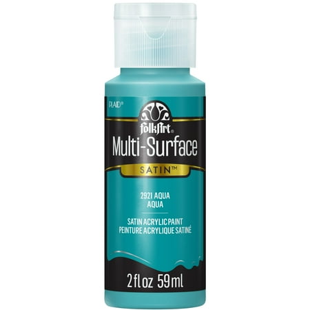 FolkArt Multi-Surface Acrylic Craft Paint, Satin Finish, Aqua, 2 fl oz