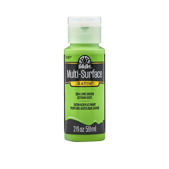 FolkArt Multi-Surface Acrylic Craft Paint, Satin Finish, Lime Green, 2 fl oz