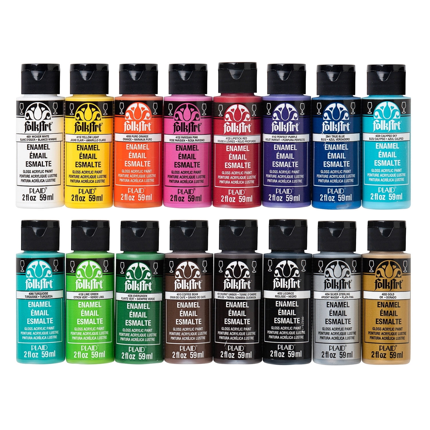 FolkArt Enamel Glass Acrylic Craft Paint Set, Gloss Finish, Multicolor, Set of 16, 2 fl oz