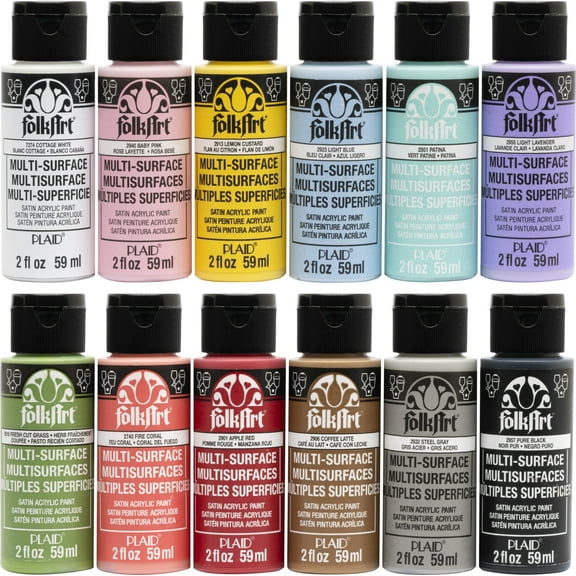 FolkArt Multi-surface Acrylic Craft Paint Set, Pastel Favorites, 2 fl oz, 12 Piece