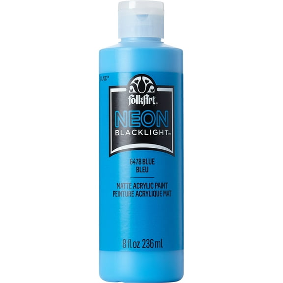 FolkArt Neon Blacklight Acrylic Craft Paint, Matte Finish, Blue, 8 fl oz