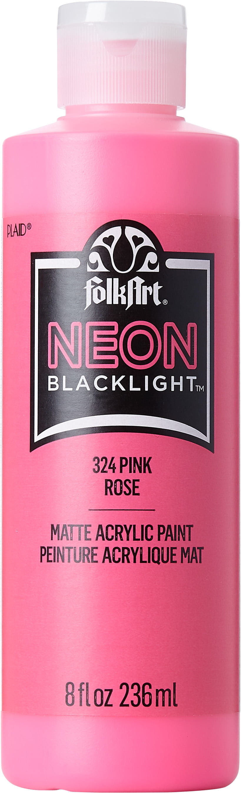 FolkArt 324E Neon Multi-Surface Acrylic Craft Paint, Matte Finish, Pink, 8 fl oz