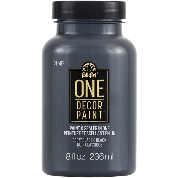 FolkArt One Decor Acrylic Paint and Sealer, Classic Black, Satin, 8 fl oz