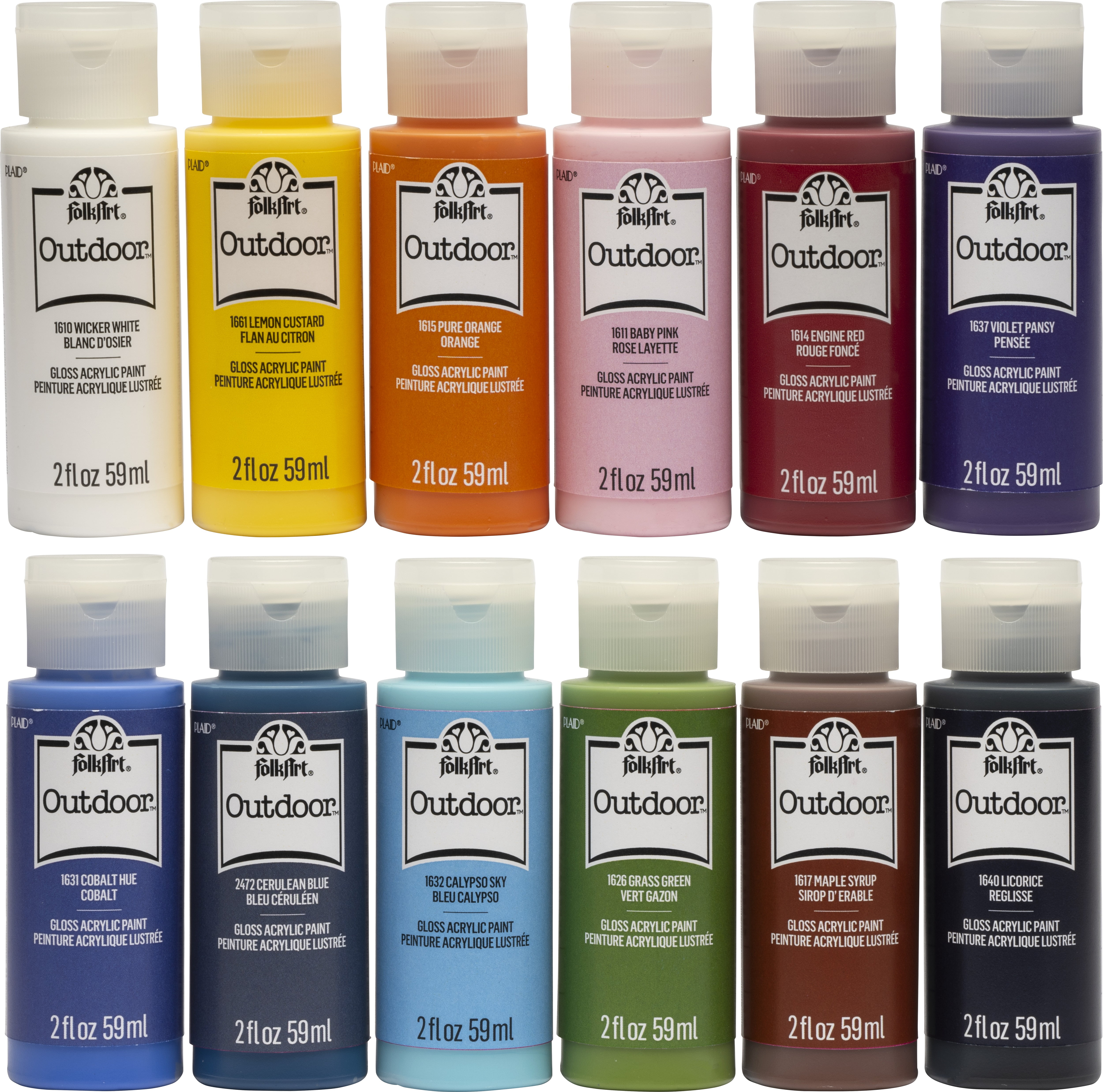 FolkArt Outdoor Acrylic Craft Paint Set, 12 Colors, 2 fl oz,PROMOFAOD