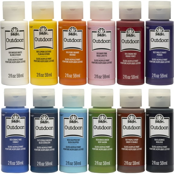 FolkArt Outdoor Acrylic Craft Paint Set, 12 Colors, 2 fl oz,PROMOFAOD