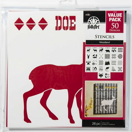 FolkArt Paper Stencil Value Pack, Woodland, 12 in x 12 in, 26 Piece