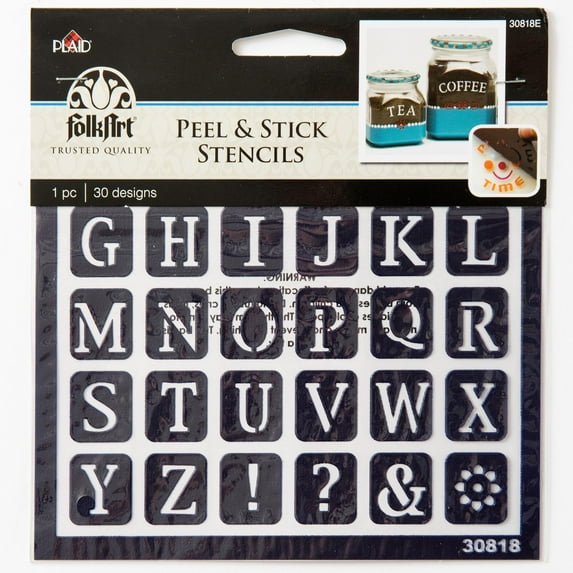 FolkArt Peel & Stick Old School Alphabet Stencils, 6" x 5½", 30 Piece, For All Ages