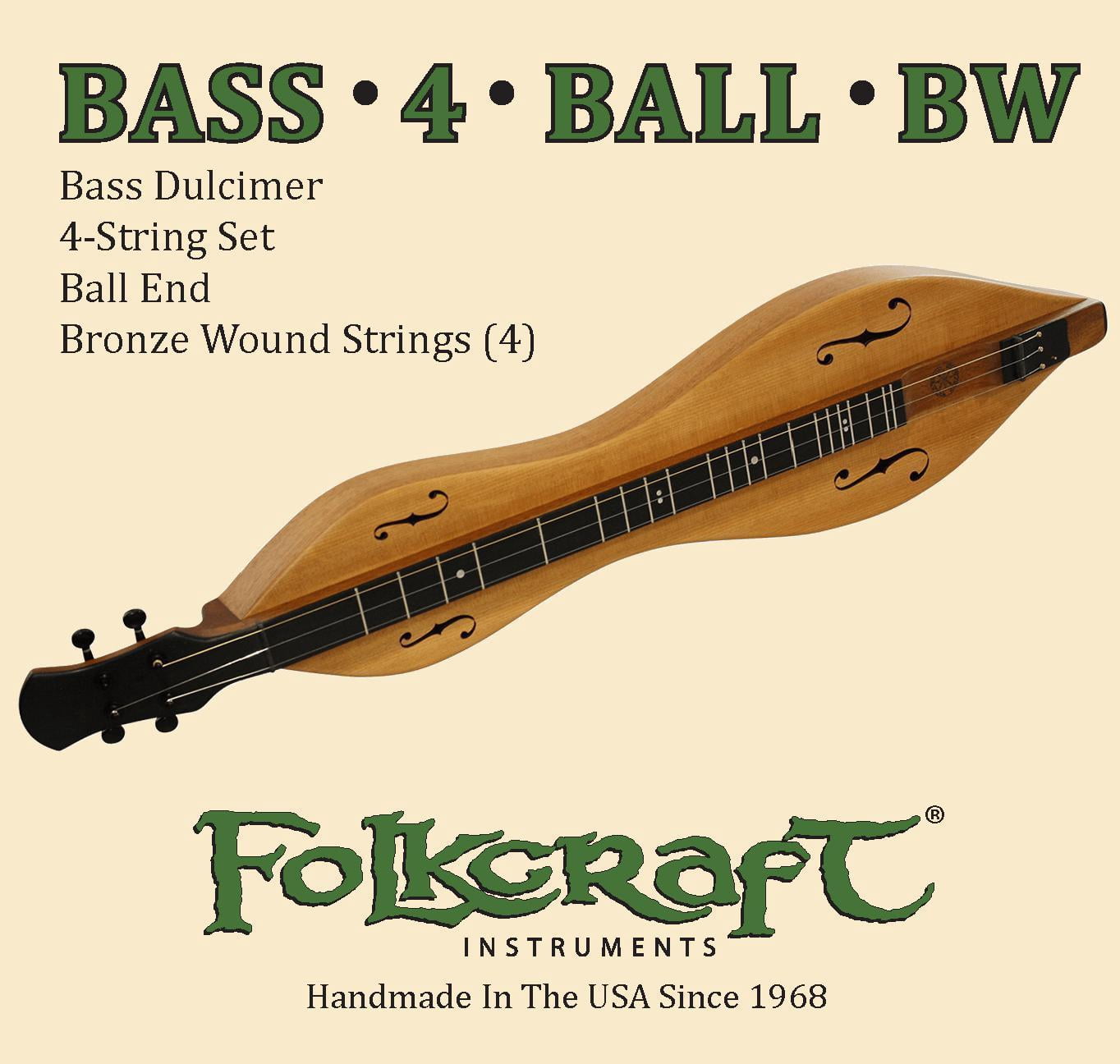 Folkcraft&reg; Mountain Dulcimer String Set, Bass, Ball Ends (.022"BW .022"BW .036"BW .052"BW)
