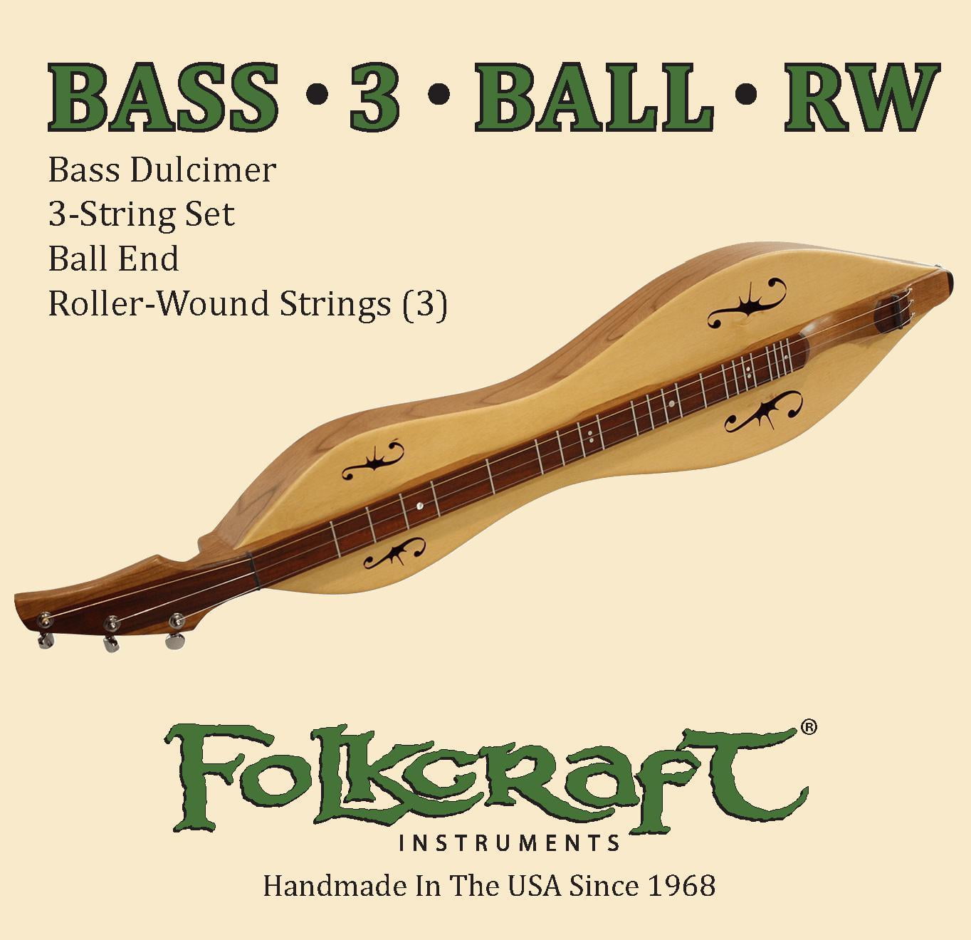 Folkcraft&reg; Mountain Dulcimer String Set, Bass, Ball Ends (.024"RW .032"RW .054"RW)