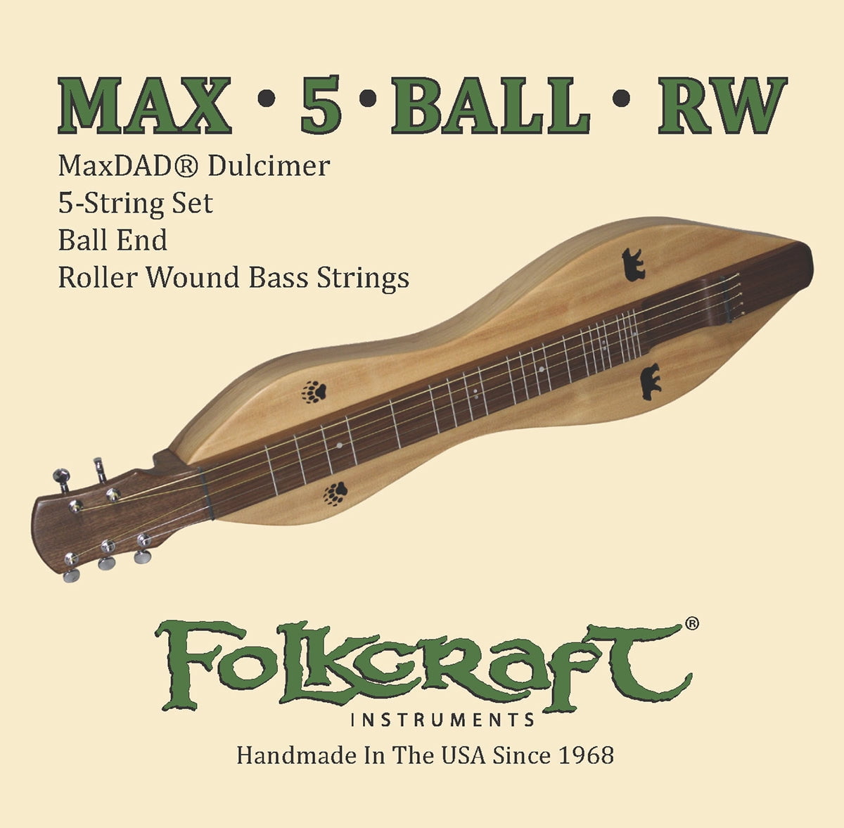 Folkcraft&reg; Mountain Dulcimer String Set, MaxDAD (Standard/Bass Hybrid), Ball Ends (.012" .015" .024"RW .032"RW .054"RW)