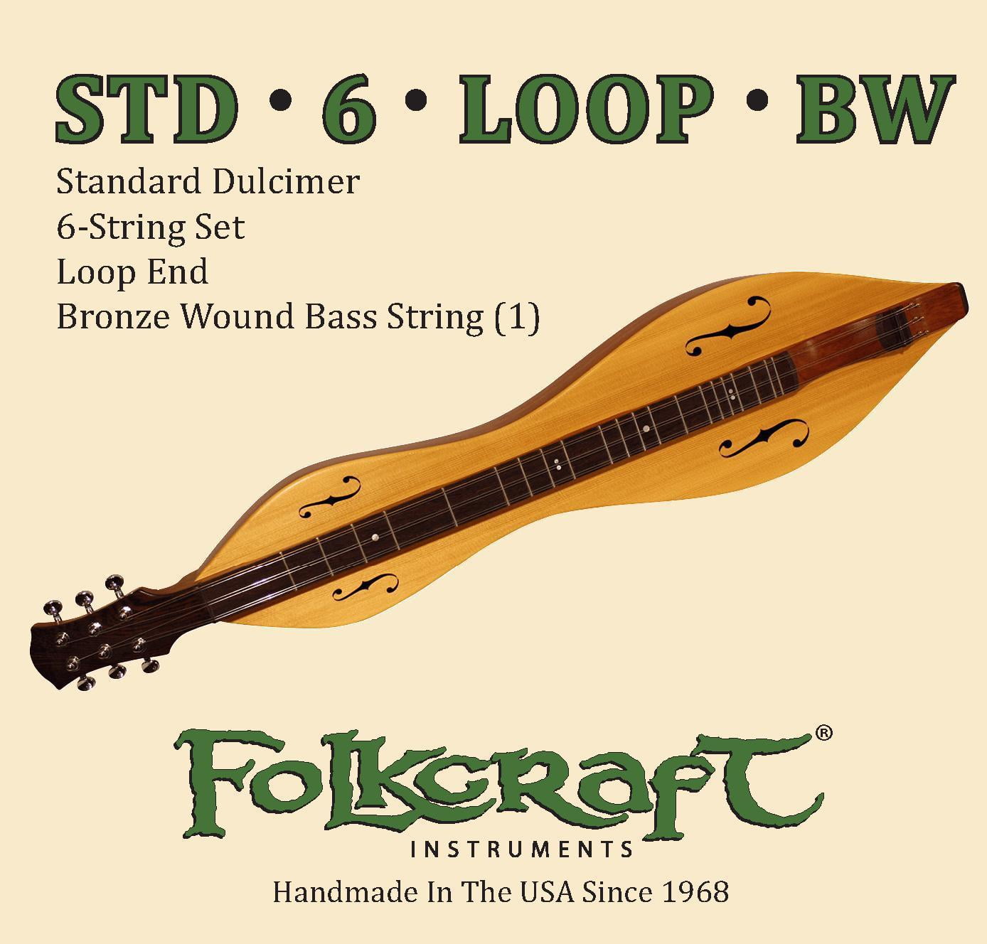 Folkcraft&reg; Mountain Dulcimer String Set, Six String, Loop Ends (.011" .011" .013" .013" .024BW" .011")