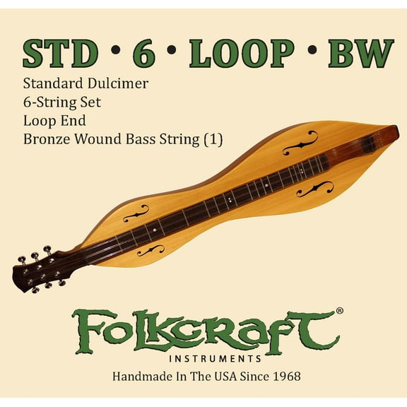 Folkcraft Mountain Dulcimer String Set, Six String, Loop Ends (.011" .011" .013" .013" .024BW" .011")