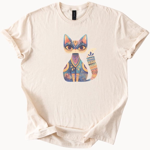Folklore Cat Tshirt Colorful Mexican Art Kitten Tee Unique Boho Animal Shirt Artistic Feline Design Bohemian Style Shirt For Women Birthday Gifts; For Men & Women