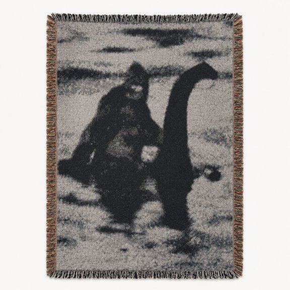 Folklore Creature Woven Cotton Throw Blanket with Fringe, Black Gray Decor