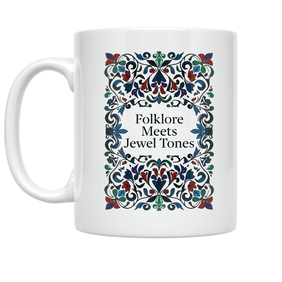 Folklore Meets Jewel Tones - Elemental Folk Aesthetic Lover - 11 oz Ceramic Coffee Mug