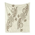 thumbnail image 1 of Folkloric Soft Flannel Fleece Throw Blanket, Abstract Floral Elements South Style Oriental Design Soft Color Scheme, Cozy Plush for Indoor and Outdoor Use, 70" x 90", Brown and Cream, by Ambesonne, 1 of 5