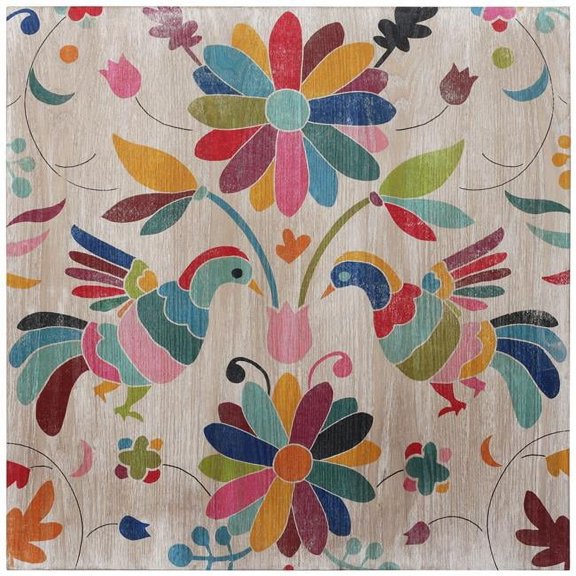 Folklorica I Fine Giclee Printed Directly on Hand Finished Ash Wood Wall Art