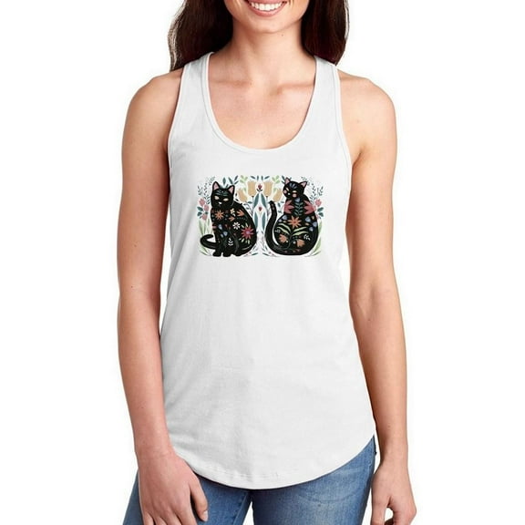 Folksy Felines A Racerback Tank Women -Annie Warren Designs, Female Small