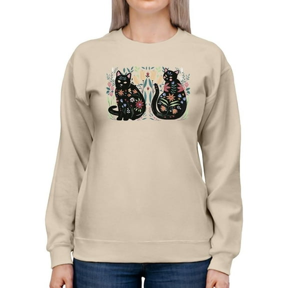 Folksy Felines A Sweatshirt Women -Annie Warren Designs, Female Large
