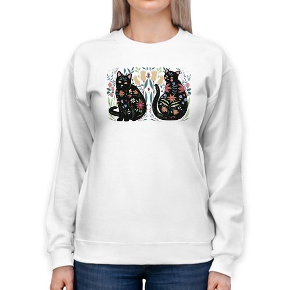 Folksy Felines A Sweatshirt Women -Annie Warren Designs, Female Large